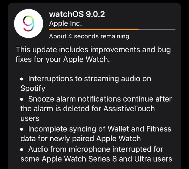 watchos 9.0.2 bugs fixed