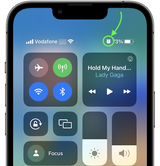alarm icon on iphone in control center