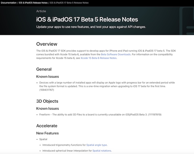 ios 17 beta 5 release notes