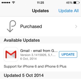 gmail iOS 8 update