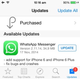 WhatsApp iPhone 6 and iPhone 6 Plus Update