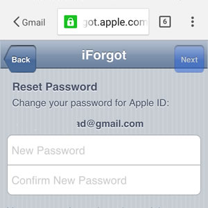 apple id password reset screen