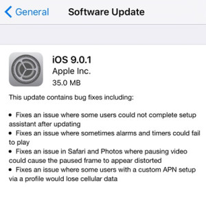 ios 9.0.1 update log