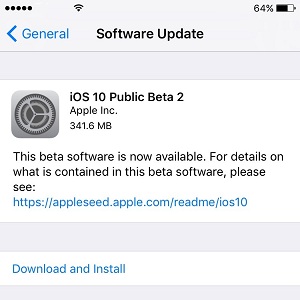 ios 10 public beta 2 update screen
