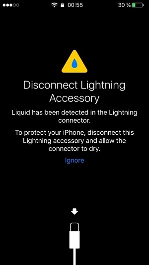 liquid in lightning connector iphone