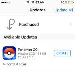 pokemon go version 1.0.3 update available