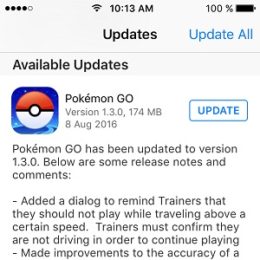 pokemon go 1.3.0 app store update