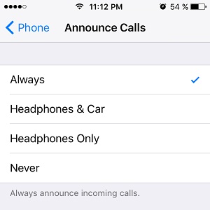 iOS 10 Announce Calls Option