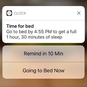 iOS 10 Time for bed Notification.
