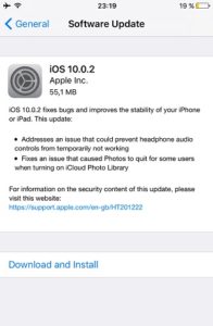iOS 10.0.2 Release Note on iPhone 6.