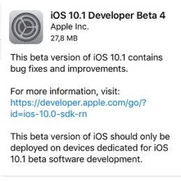iOS 10.1 Beta 4 Software Update
