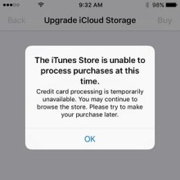 itunes store is unable to process purchases prompt