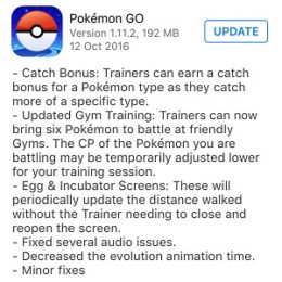 pokemon go 1.11.2 app store update