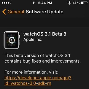 watchos 3.1 beta 3 software update