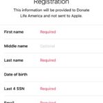 donate life ios registration form for ios