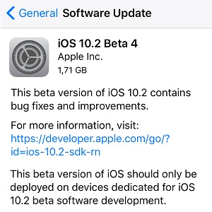 iOS 10.2 beta software update