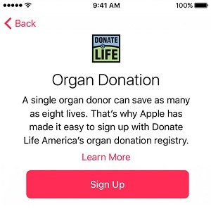 Organ Donation Sign Up via Health app on iPhone