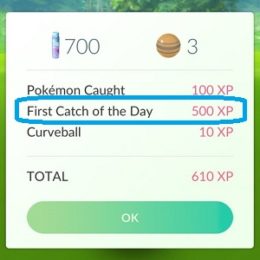 Pokemon GO First catch of the Day Bonus.
