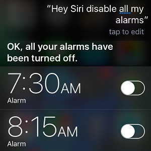 Siri disabling all iPhone alarms.