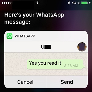 siri sends whatsapp message via voice command