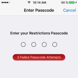 ios restrictions failed passcode attempt