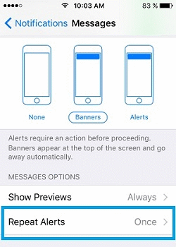 iPhone repeat alerts option