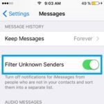 messages filter unknown senders feature
