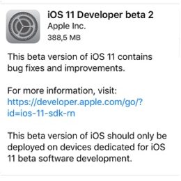 ios 11 developer beta 2 software update screen