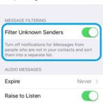 messages filter unknown senders setting