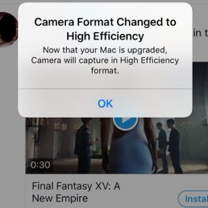 ios 11 camera format changed to high efficiency prompt