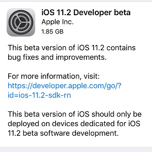 ios 11.2 developer beta update