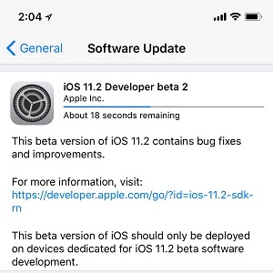 ios 11.2 developer beta 2 iphone x software update