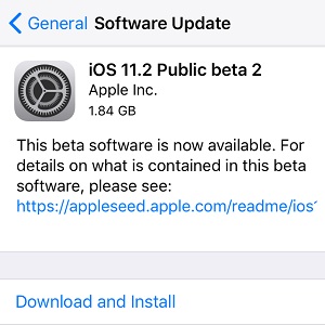 ios 11.2 public beta 2 software update