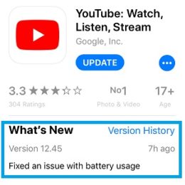 YouTube update with battery usage fix.