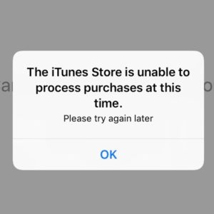 iTunes store is unable to process purchases at this time prompt