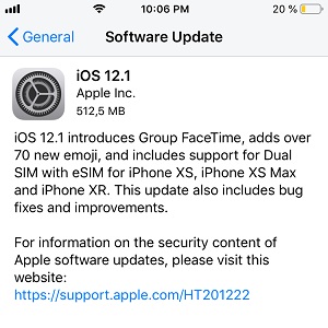 iOS 12.1 Software Update screen