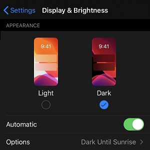 ios 13 dark mode settings