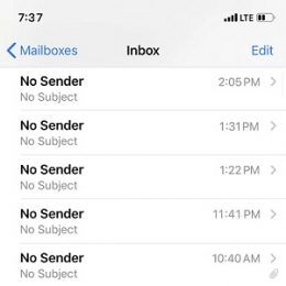 ios 13 no subject, no sender mail bug