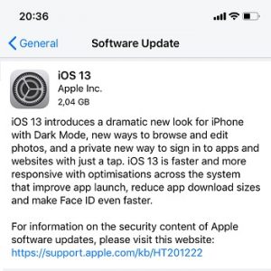 iOS 13 software update