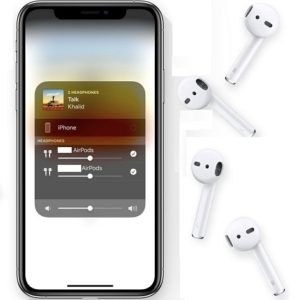 Two sets of AirPods paired to the same iPhone