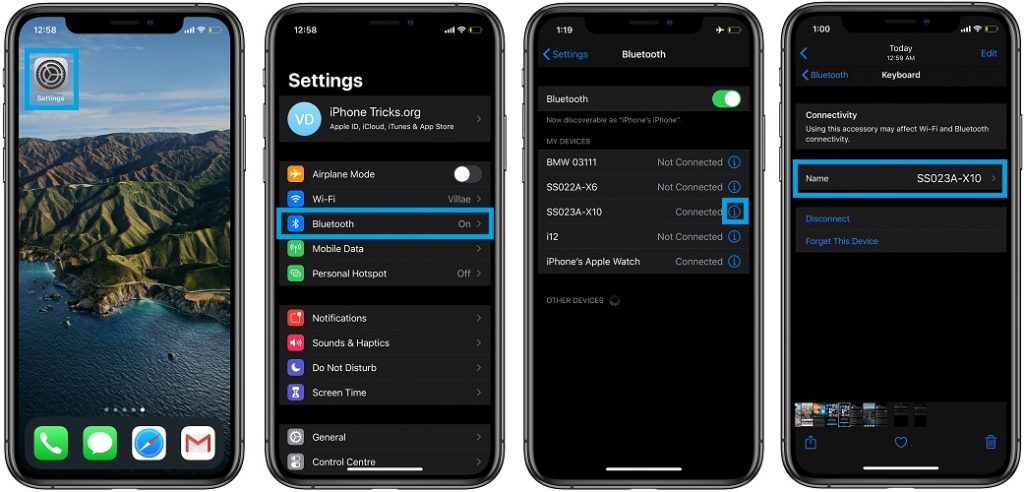 how to name Bluetooth device in iOS 14