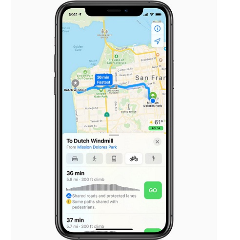 apple maps directions iphone cycling
