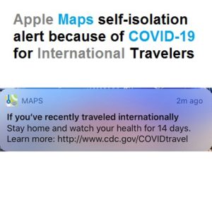 Apple Maps self-isolation notification for International Travelers