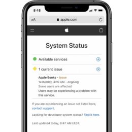 Apple Books current issue report on System Status web page
