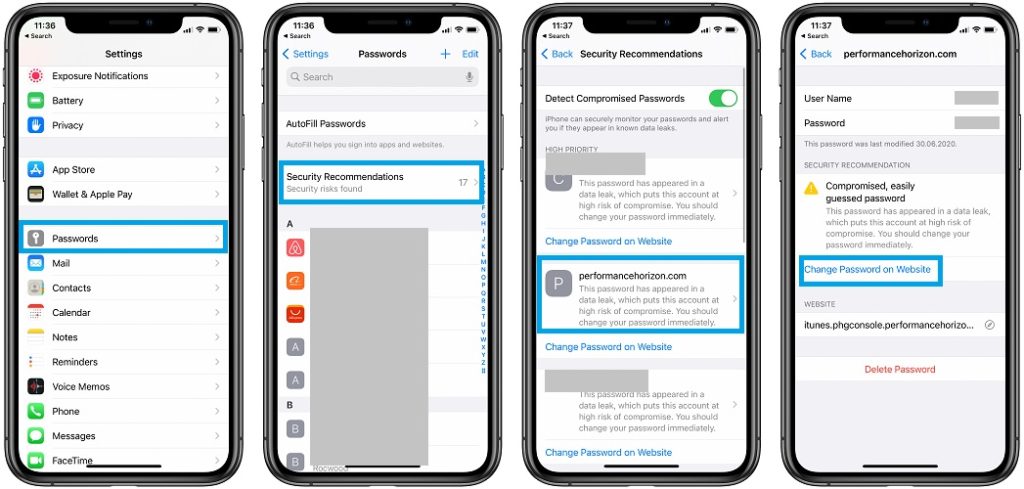 how to fix a compromised password in iOS 14