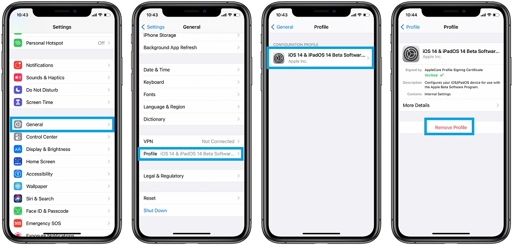 does deleting ios 12 beta profile bring you back updates for ios 11
