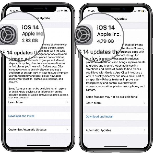 ios 14 software update file size