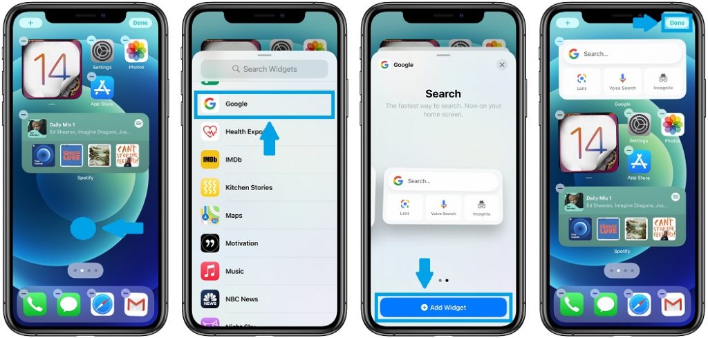 how to add Google Search widget to home screen
