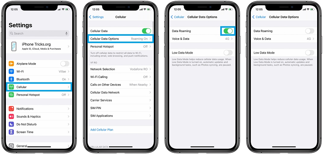 how to disable iphone data roaming