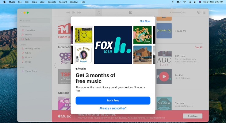 apple music free radio not available on Mac